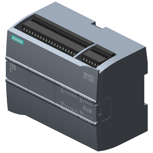SIMATIC S7-1200, CPU 1215C, AC/DC/Relay, 85–264 V AC; 14 digital, 24 V DC; 10 relay outputs.