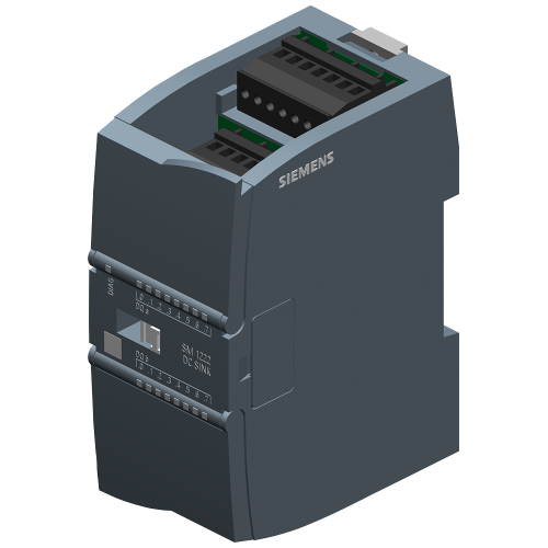 SIMATIC S7-1200, SM 1222, 16 DQ, 24 V DC sinking transistor.
