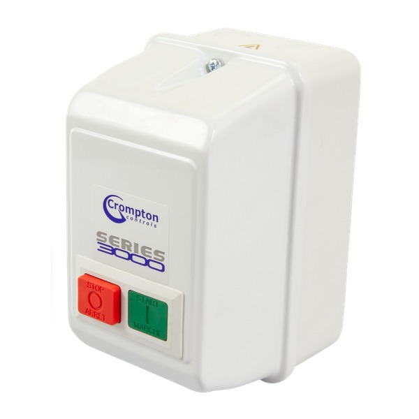 Crompton Controls Series 3000 direct online (DOL) starter, 400/415 V three phase, 12 A / 5.5 kW, standard start / stop. Overload not included.