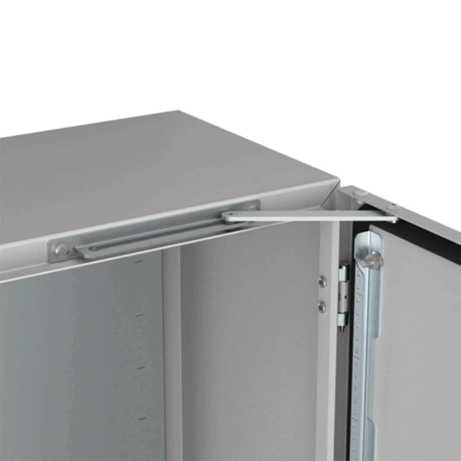 ADO202 zinc-plated steel door stop for MAS enclosures at least 300 mm wide. Machining is required.