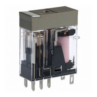 Omron G2R-2-SN, 2 changeover (DPDT), 110 V AC coil, with LED.