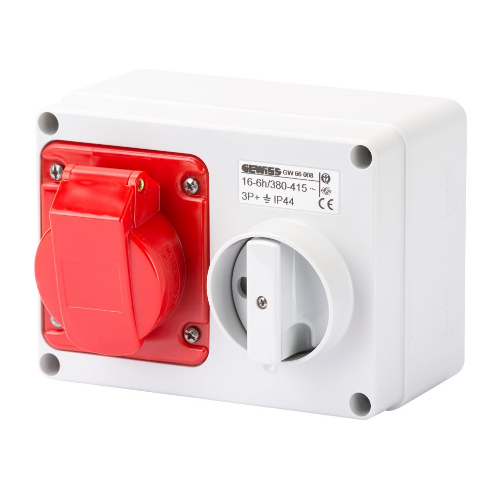 Gewiss interlocked wall socket, 16 A, 400 / 415 V, 3P+E, IP44.