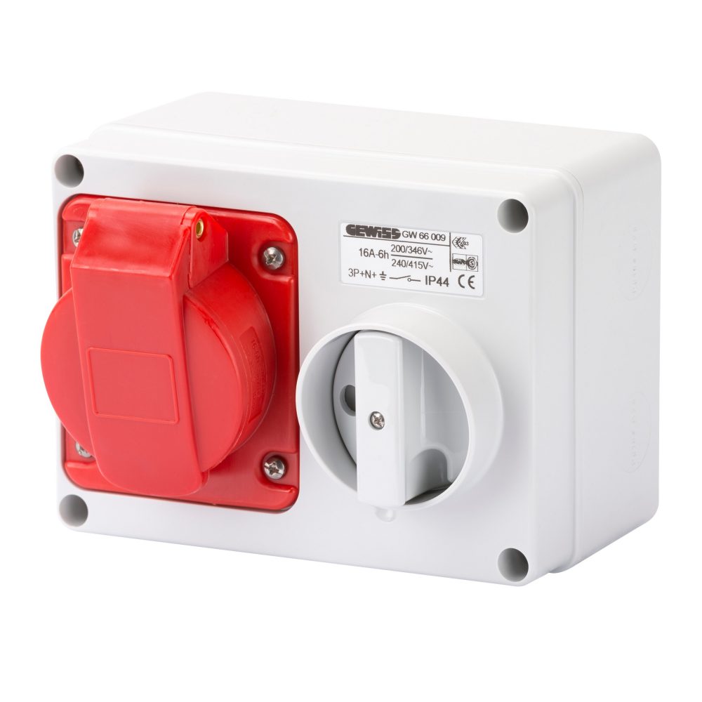 Gewiss interlocked wall socket, 16 A, 400 / 415 V, 3P+N+E, IP44.