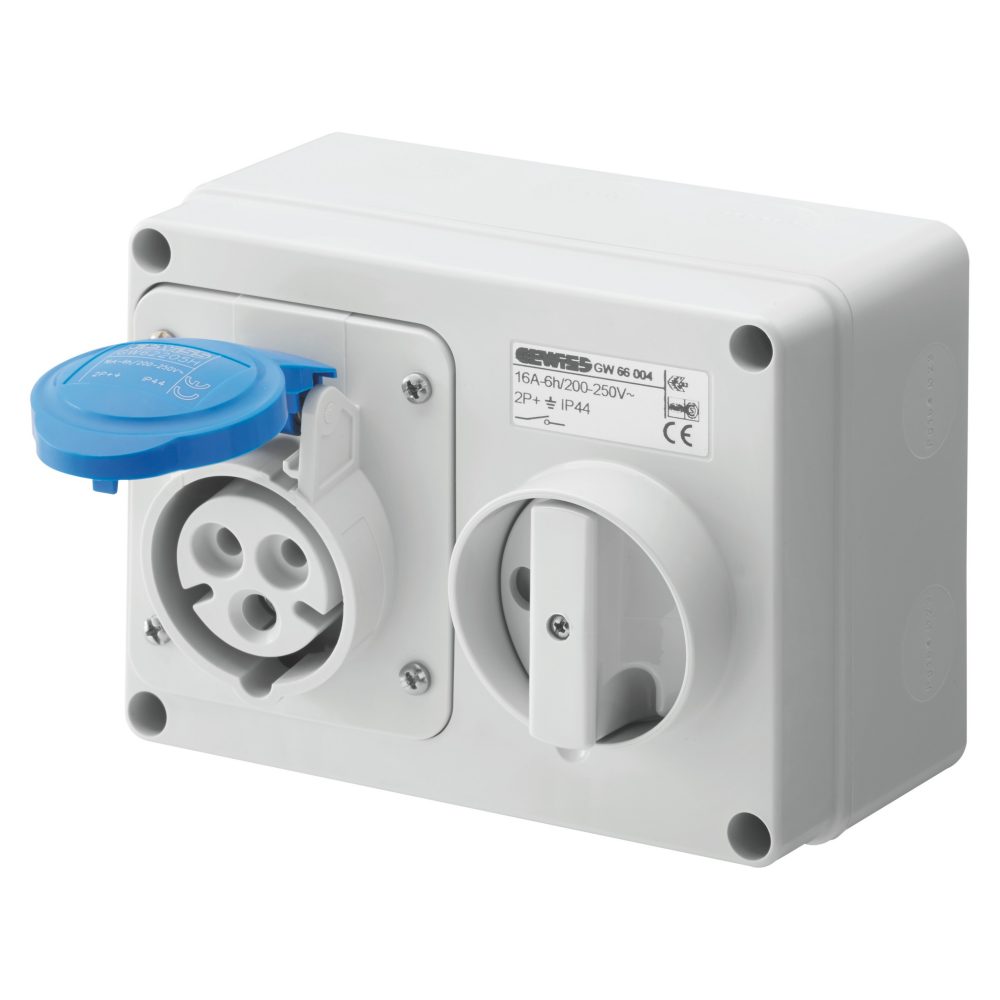 Gewiss interlocked wall socket, 32 A, 230 V, 2P+E, IP44.