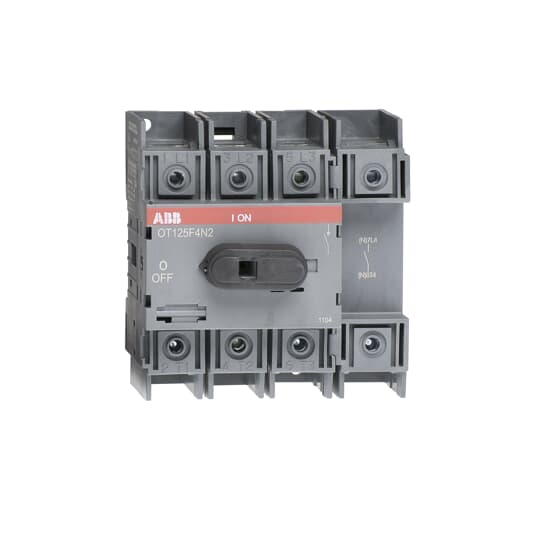 ABB OT125F4N2 4-pole switch disconnector, 125 A AC-21A, base / DIN rail mounting.