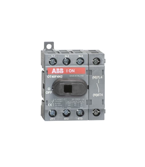 ABB OT40F4N2 4-pole switch disconnector, 40 A AC-21A, base / DIN rail mounting.