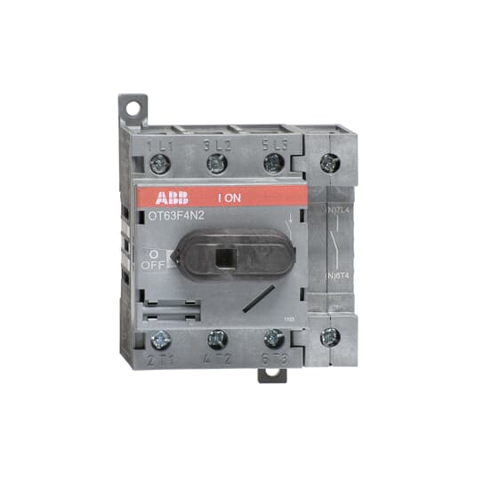 ABB OT63F4N2 4-pole switch disconnector, 63 A AC-21A, base / DIN rail mounting.