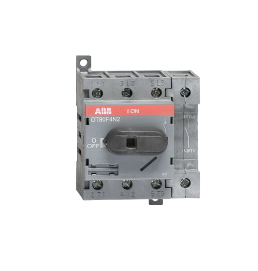 ABB OT80F4N2 4-pole switch disconnector, 80 A AC-21A, base / DIN rail mounting.