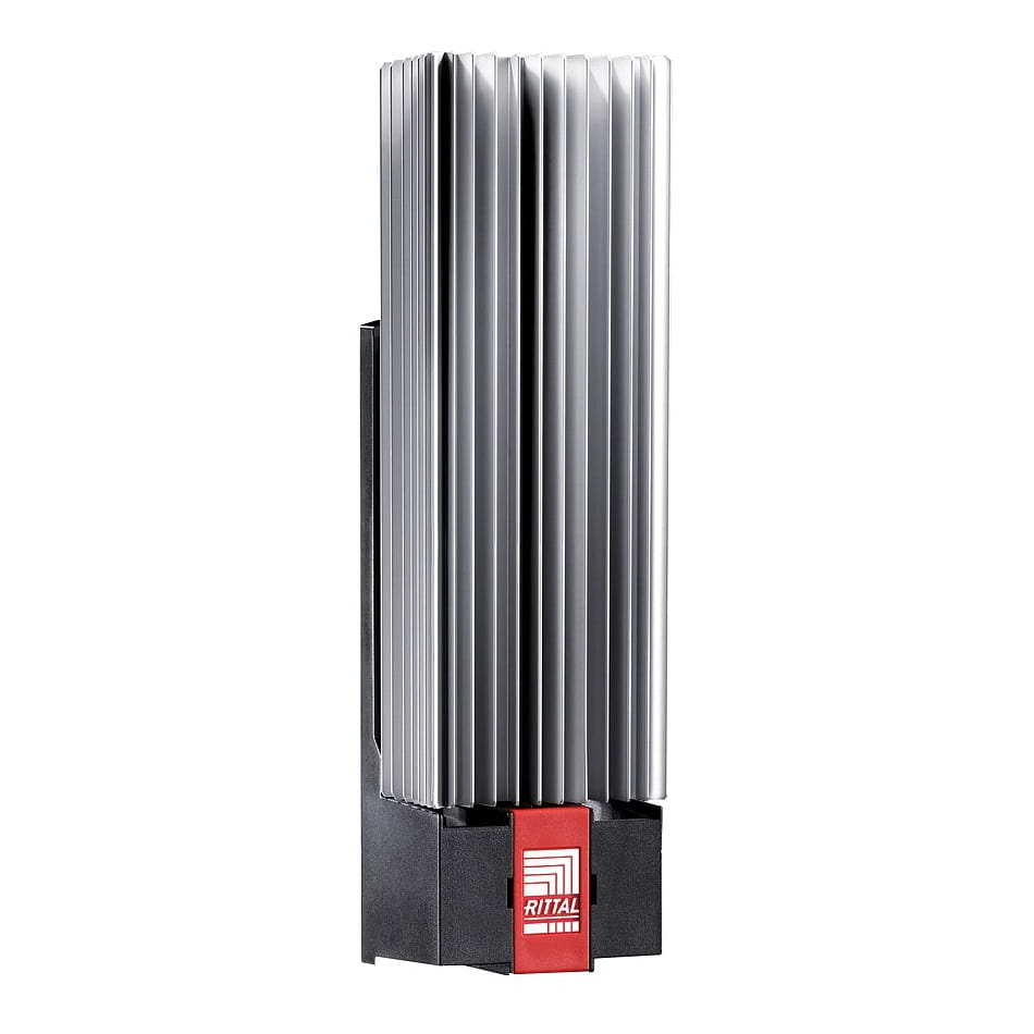 Enclosure heater without fan, 63–75 W at 10 °C, 110–240 V AC. Temperature or humidity control selected separately.