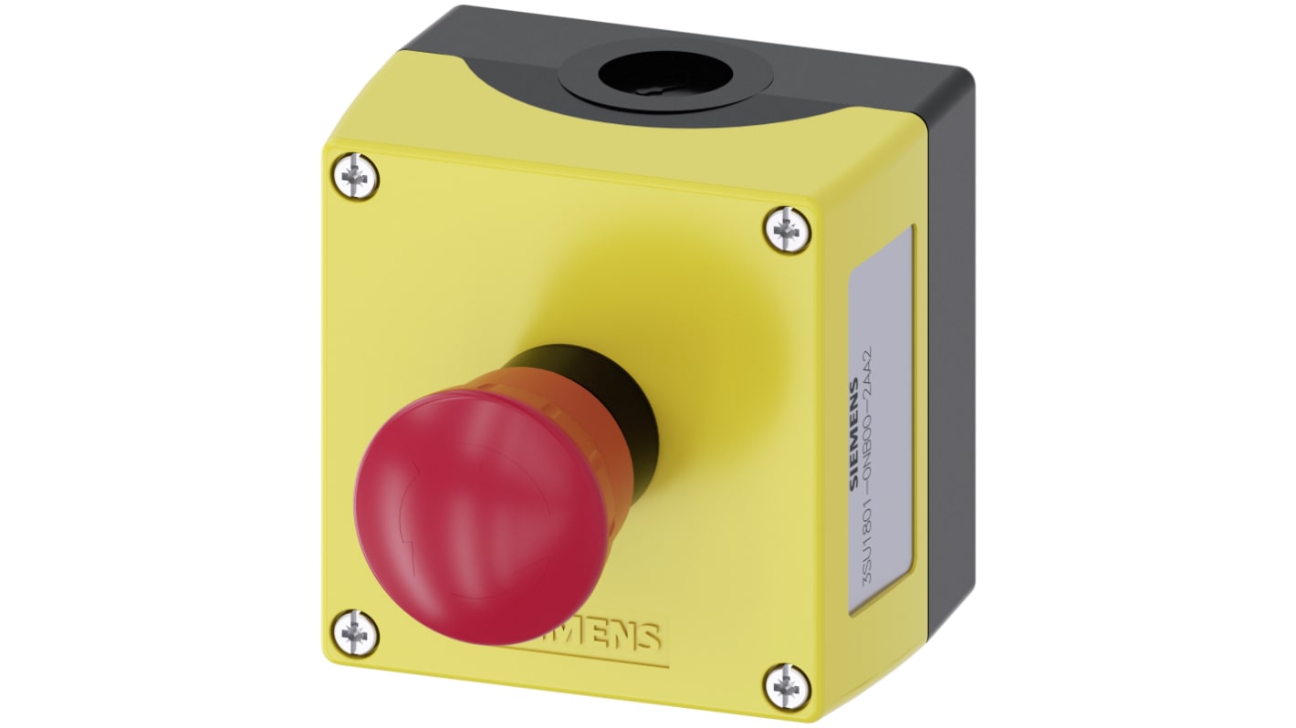Siemens 3SU1801-0NB00-2AA2 complete yellow enclosed emergency-stop station