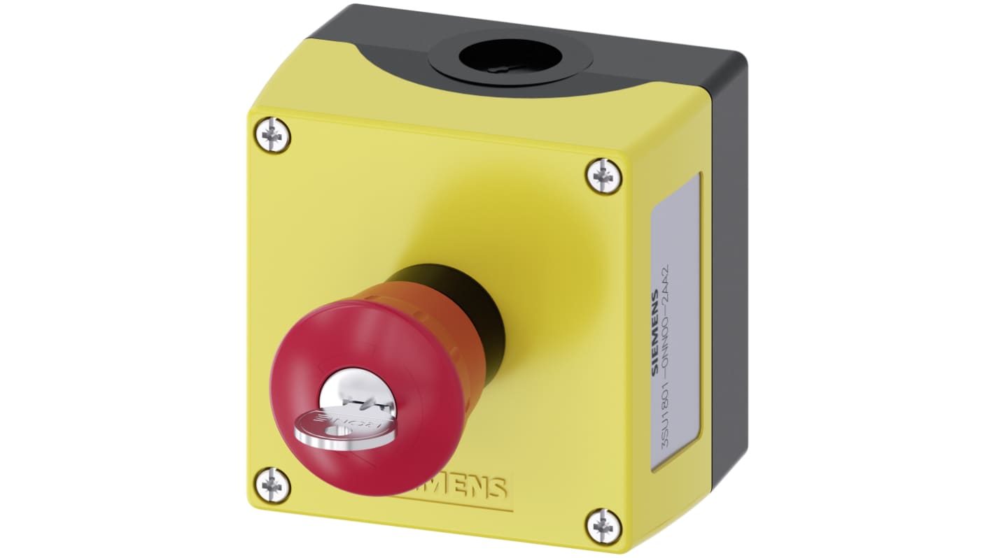 Siemens 3SU1801-0NN00-2AA2 complete yellow enclosed emergency-stop station