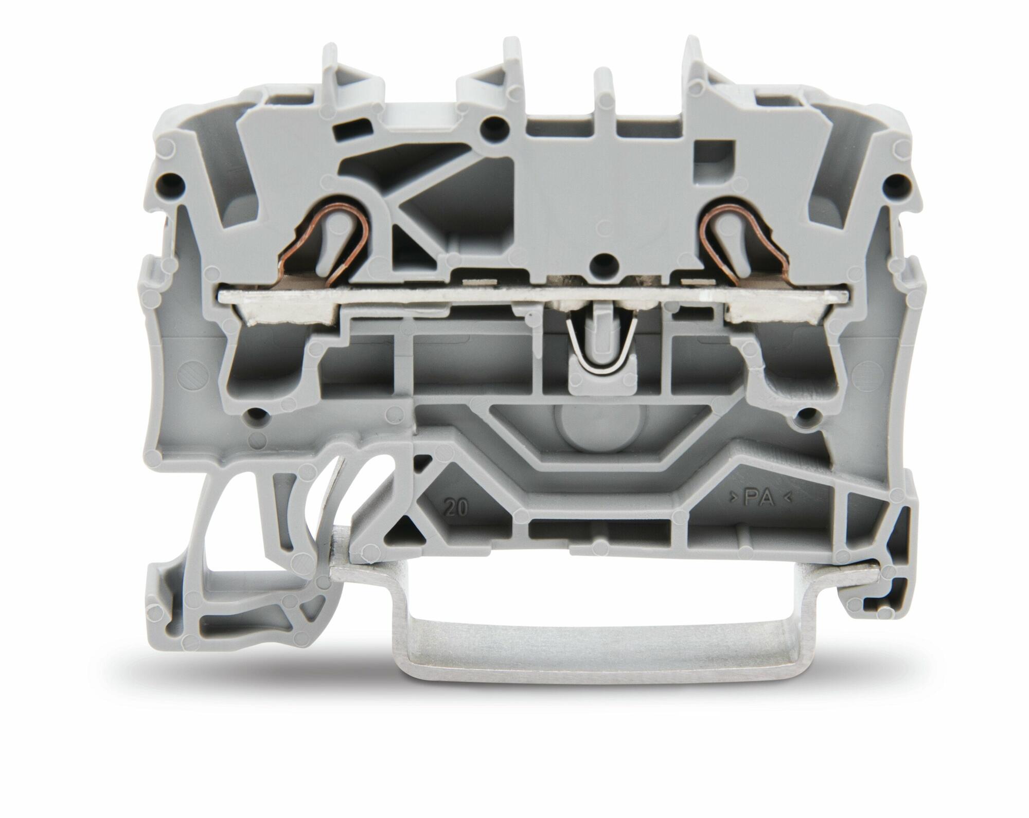 TOPJOB S 2002, 2.5 mm², two-conductor feed-through terminal, grey. Push-in CAGE CLAMP, 5.2 mm wide.