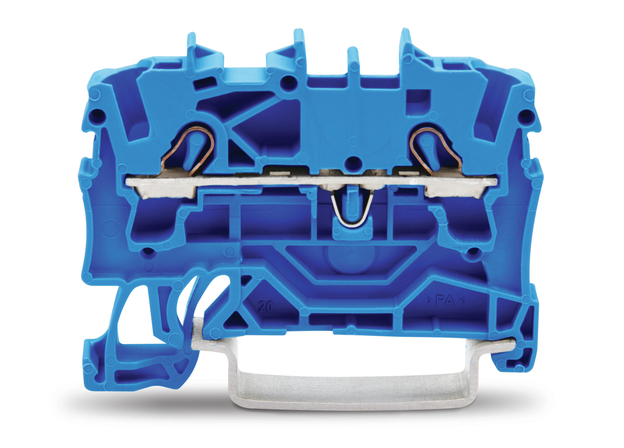 TOPJOB S 2002, 2.5 mm², two-conductor feed-through terminal, blue. Push-in CAGE CLAMP, 5.2 mm wide.