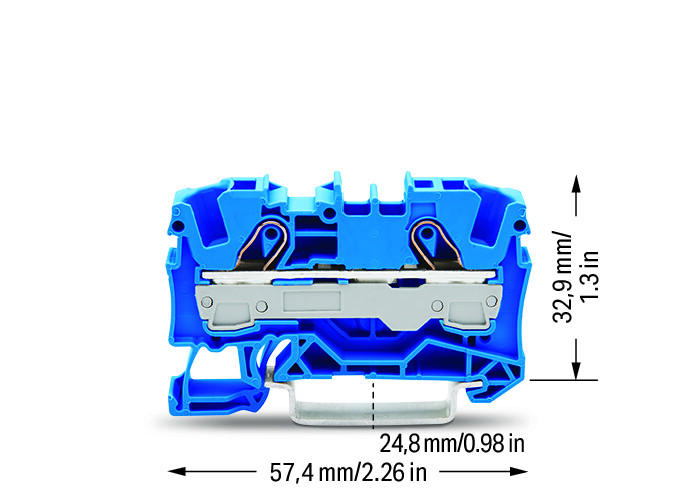 TOPJOB S 2006, 6 mm², two-conductor feed-through terminal, blue. Push-in CAGE CLAMP, 7.5 mm wide.
