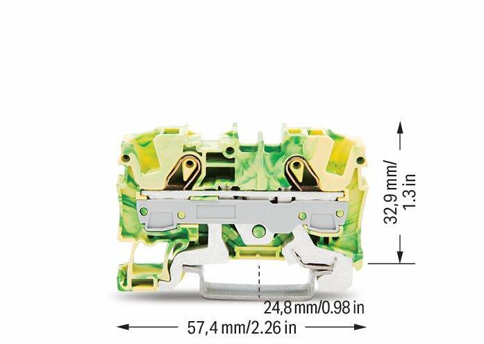 TOPJOB S 2006, 6 mm², two-conductor PE terminal, green/yellow. Push-in CAGE CLAMP, 7.5 mm wide.