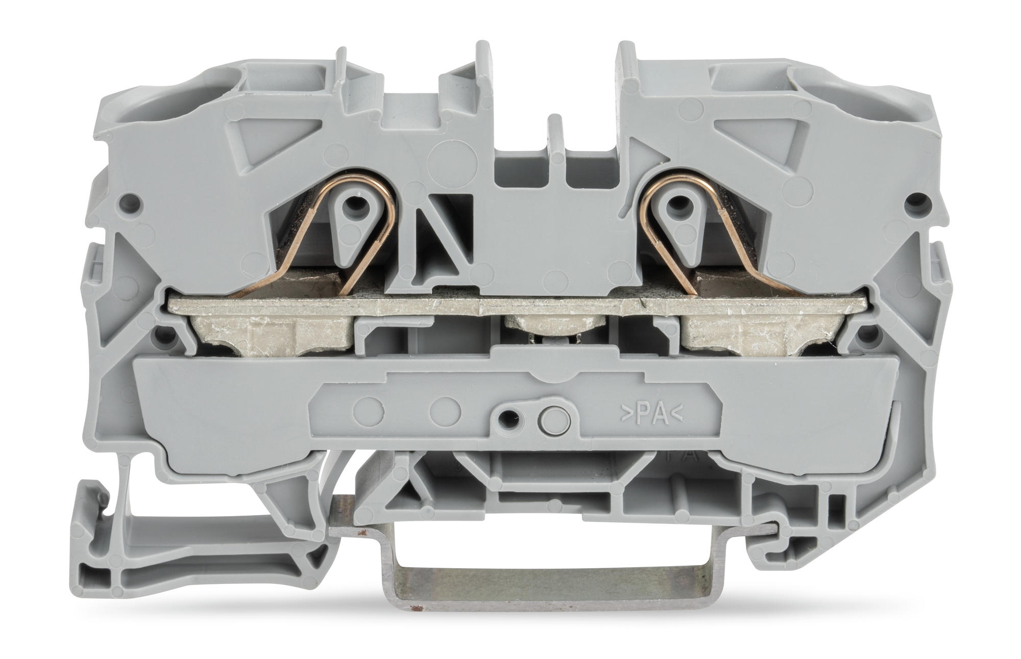 TOPJOB S 2010, 10 mm², two-conductor feed-through terminal, grey. Push-in CAGE CLAMP, 10 mm wide.