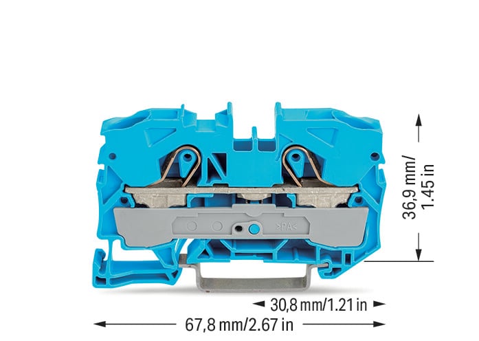 TOPJOB S 2010, 10 mm², two-conductor feed-through terminal, blue. Push-in CAGE CLAMP, 10 mm wide.