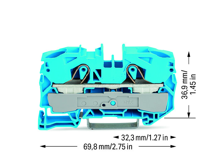 TOPJOB S 2016, 16 mm², two-conductor feed-through terminal, blue. Push-in CAGE CLAMP, 12 mm wide.