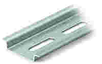 Slotted galvanised steel DIN rail, 35 × 7.5 mm, 1 mm thick, 2 m long, to EN 60715.